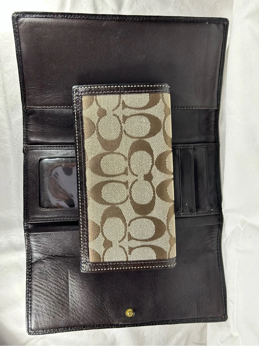 Coach Signature Canvas Continental Wallet With Removable Checkbook Cover
